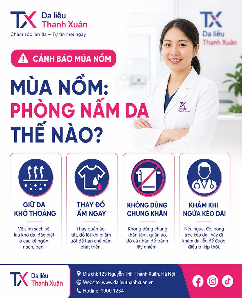 Mùa nồm: phòng nấm da thế nào? — Da liễu Thanh Xuân
